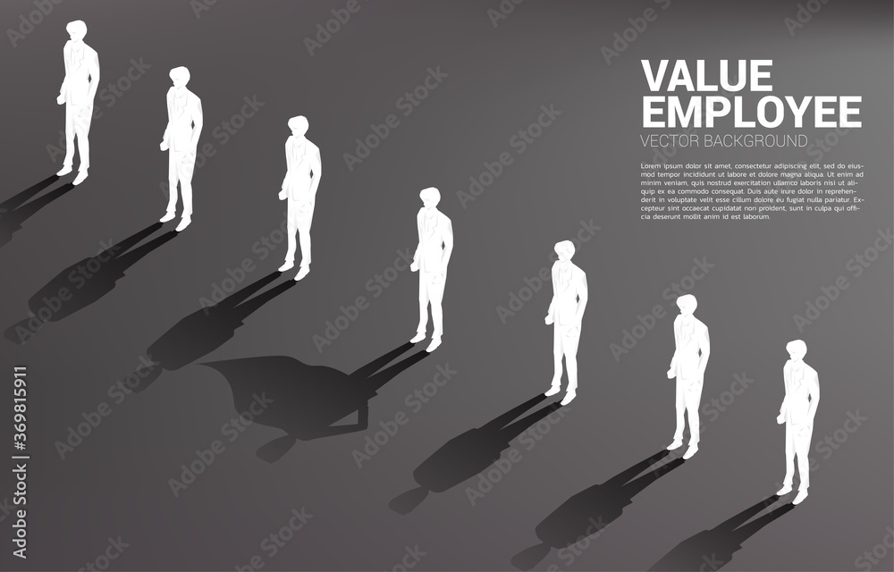 One of Silhouette of businessman with his shadow of super human.concept of empower potential and human resource management One of Silhouette of businessman with his shadow of super human.concept of empower potential and human resource management