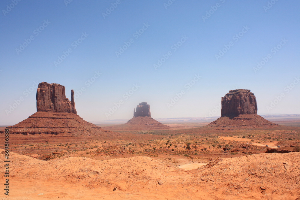 Close-up of the landscape of Monument valley, desert in Arizona, Navajo tribal park, America, USA.