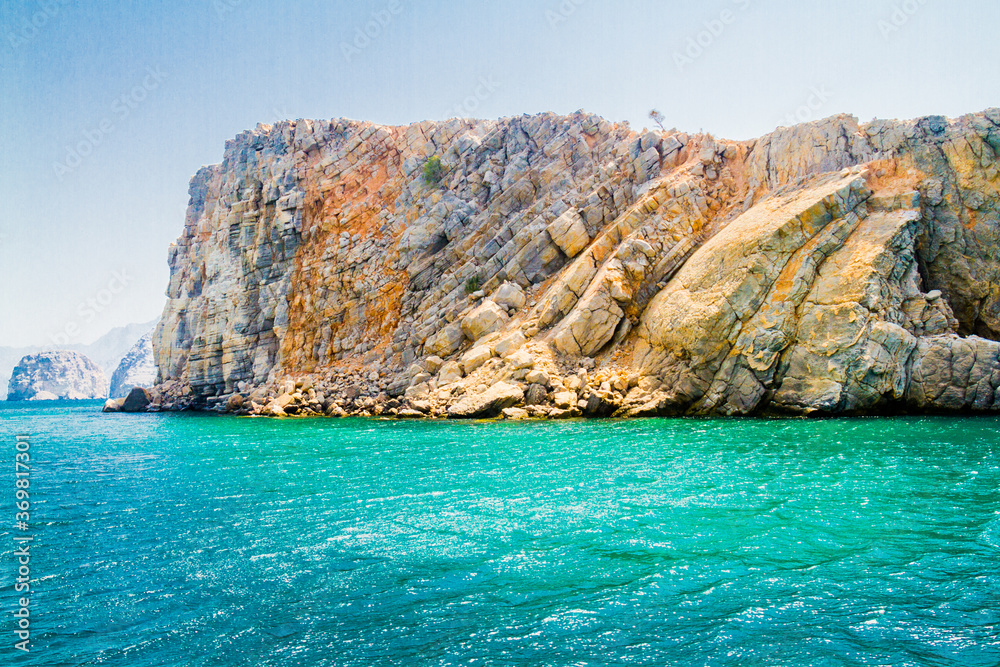Fjords with beautiful rocks near Khasab, Musandam, Gulf of Oman