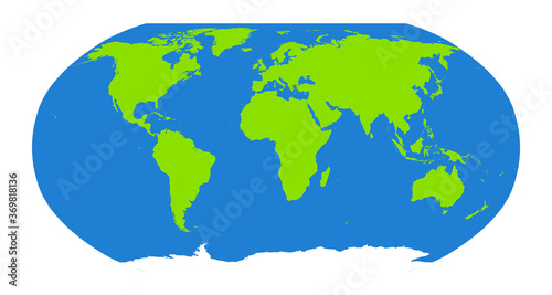 Oval projection map of the globe. Green and blue  vector illustration.