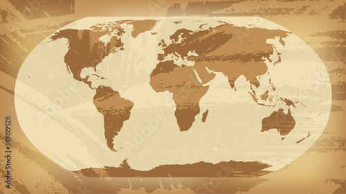 World map in aged paper style. Vector Illustration.