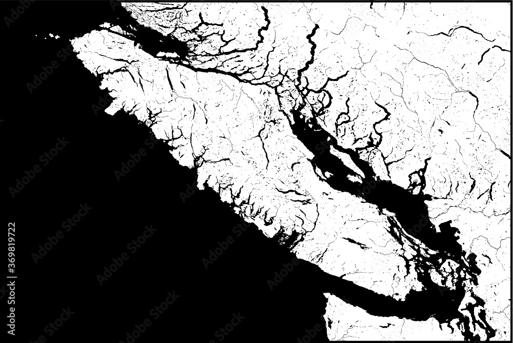 Naklejka premium Vancouver Island Black & White Map - Full Detail Vector