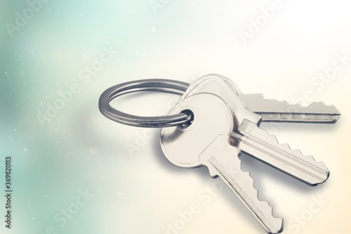 Classic metal keys on keyring on the desk