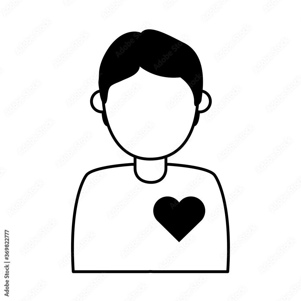 man portrait cartoon with love heart in shirt linear style icon