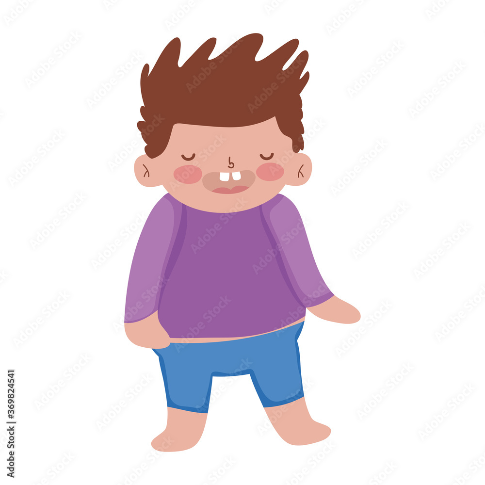 happy little boy brown hair cartoon isolated icon design white background