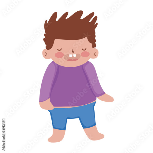 happy little boy brown hair cartoon isolated icon design white background