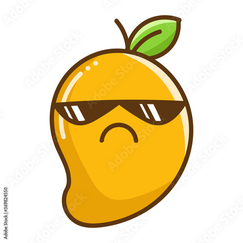 kawaii angry sunglasses tropical mango fruit cartoon