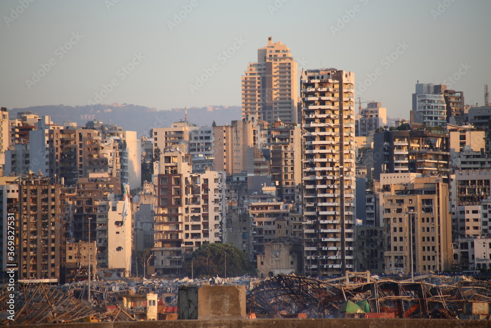Beirut destruction after the tragic explosion happened in Port of Beirut on August 4, 2020: Beirut Downtown