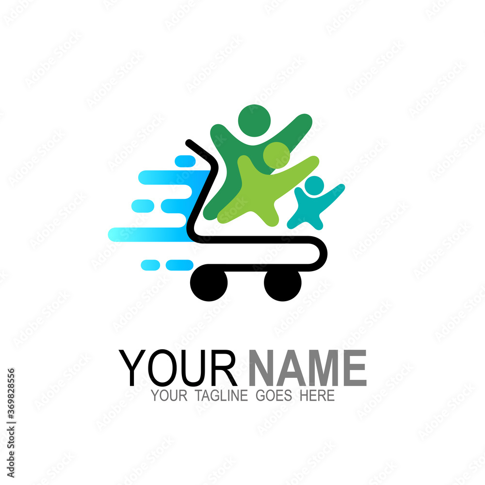 People community logo with shopping icons, Supermarket logos People community logo with shopping icons, Supermarket logos