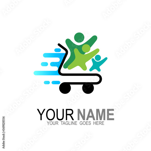 People community logo with shopping icons, Supermarket logos