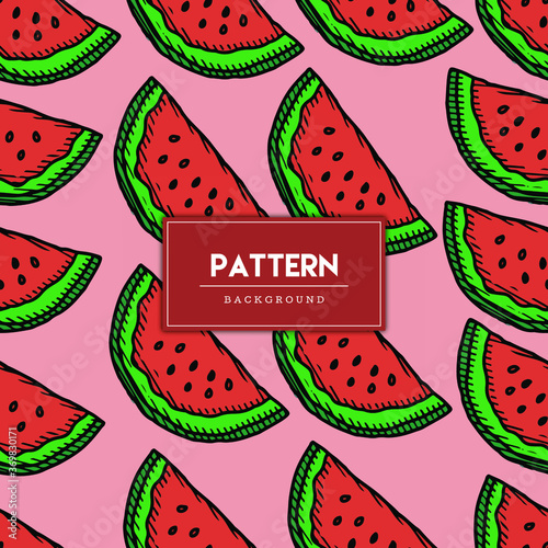 Seamless pattern watermelon fruit hand drawn vector illustration