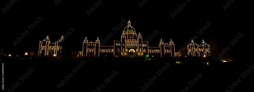 British Columbia parliament at night 