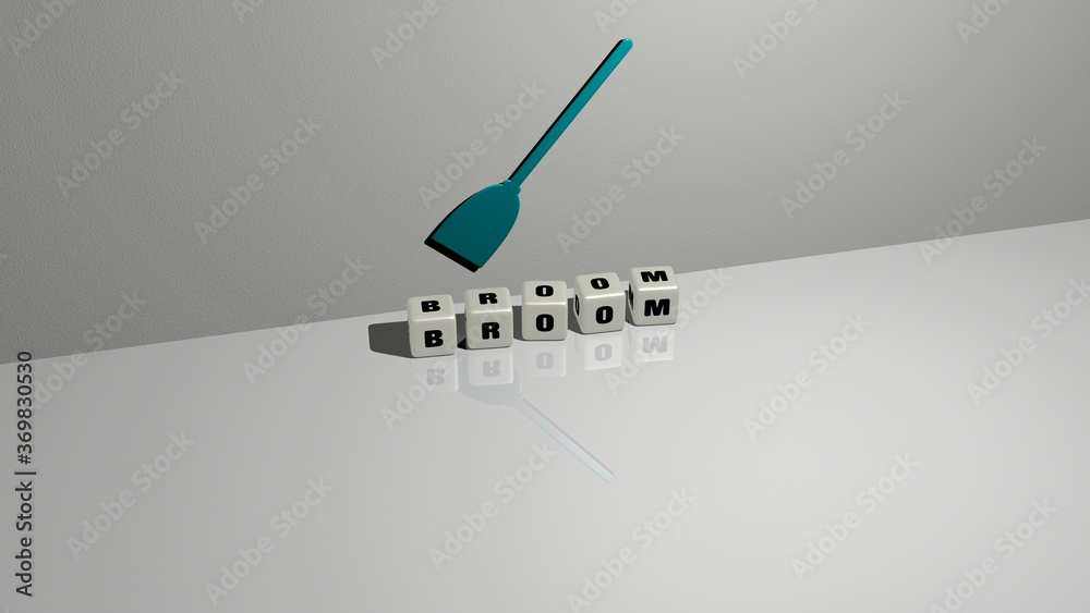3D illustration of BROOM graphics and text made by metallic dice ...