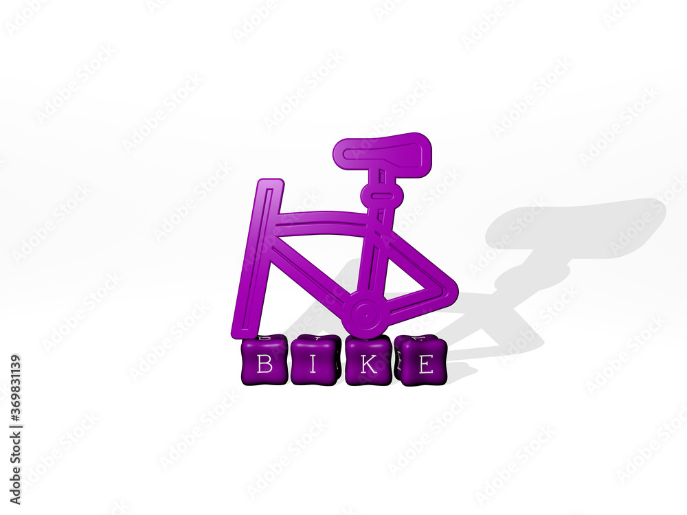 3D representation of BIKE with icon on the wall and text arranged by metallic cubic letters on a mirror floor for concept meaning and slideshow presentation. bicycle and illustration 3D representation of BIKE with icon on the wall and text arranged by metallic cubic letters on a mirror floor for concept meaning and slideshow presentation. bicycle and illustration