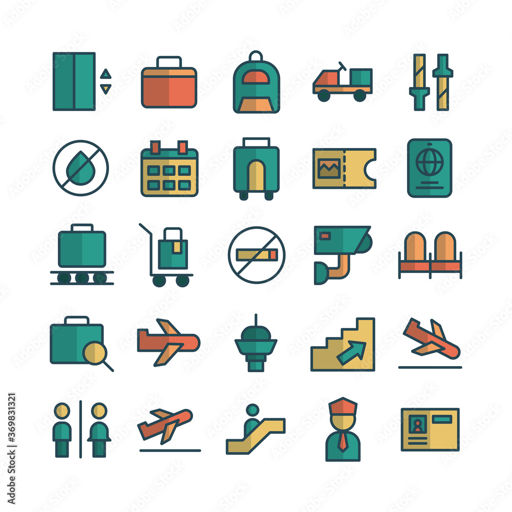 Airport icon set vector flat line for website, mobile app, presentation, social media. Suitable for user interface and user experience. Airport icon set vector flat line for website, mobile app, presentation, social media. Suitable for user interface and user experience.