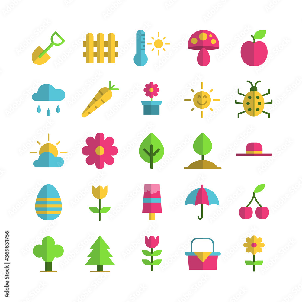 Spring icon set vector flat for website, mobile app, presentation, social media. Suitable for user interface and user experience. Spring icon set vector flat for website, mobile app, presentation, social media. Suitable for user interface and user experience.