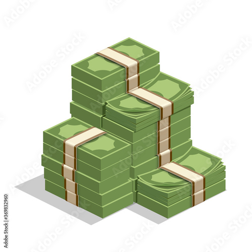 Many banknotes stack on top of each other.isolated on white background vector illustration