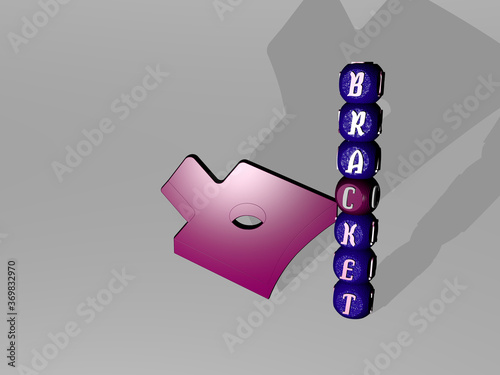 3D illustration of bracket graphics and text around the icon made by metallic dice letters for the related meanings of the concept and presentations. background and braces photo