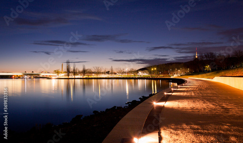 Photography The illuminated path along the waters of Lake Burley Griffin in Canberra, Australian Capital Territory