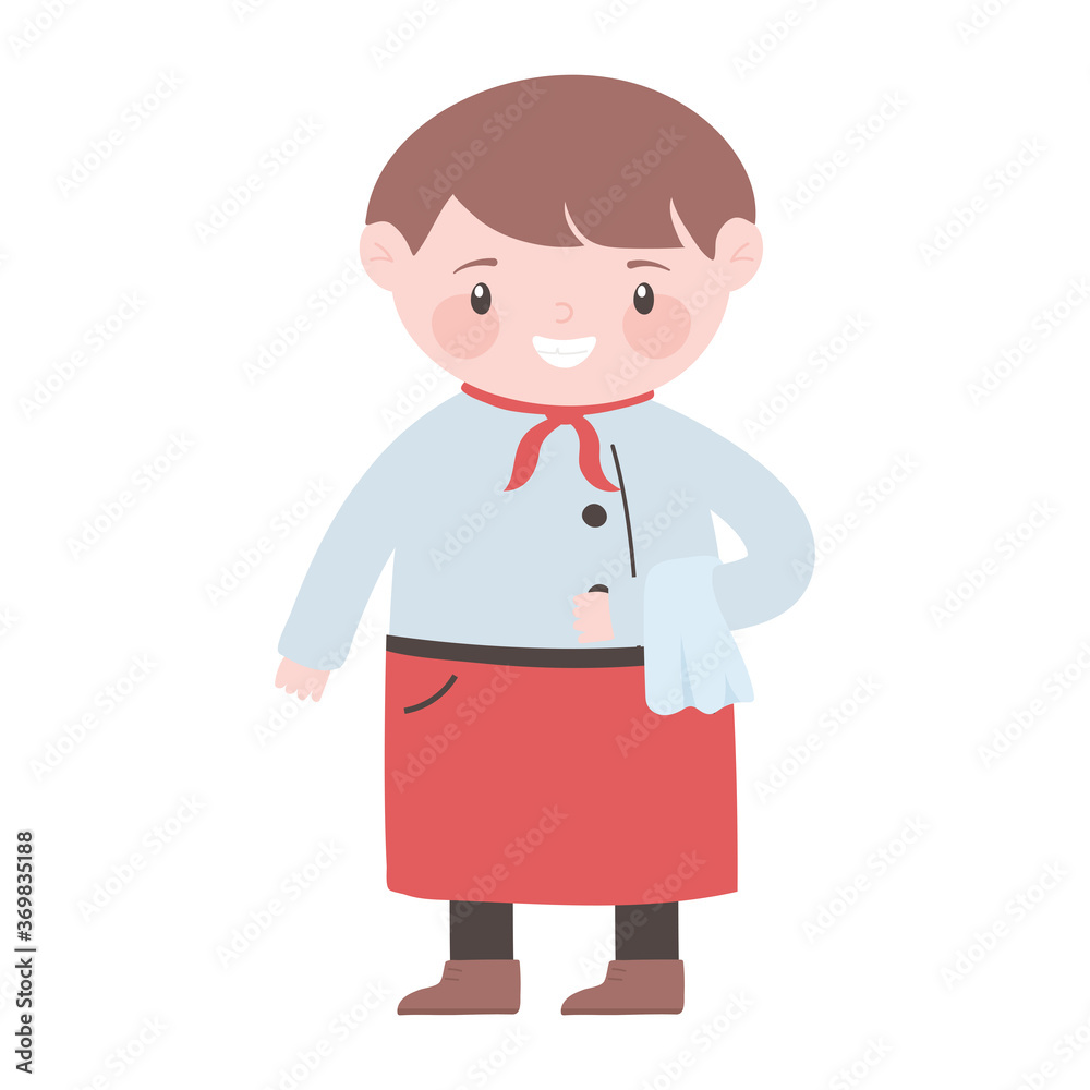 waiter with apron service cartoon character isolated icon design