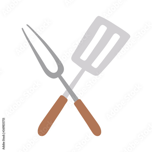 crossed fork and spatula kitchen utensil steel isolated icon design white background