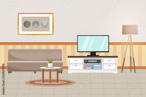 Family room Interior Home Architecture, Interior vector illustration. Vector banner. modern home interior design and decor accessories.