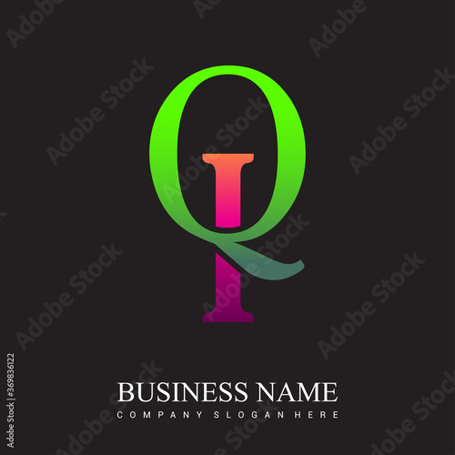initial letter logo QI colored pink and green, Vector logo design template elements for your business or company identity.