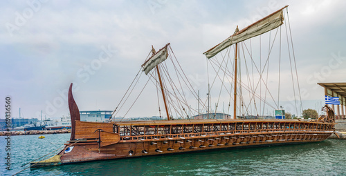 trireme panoramic view in Athens, ancient greek ship