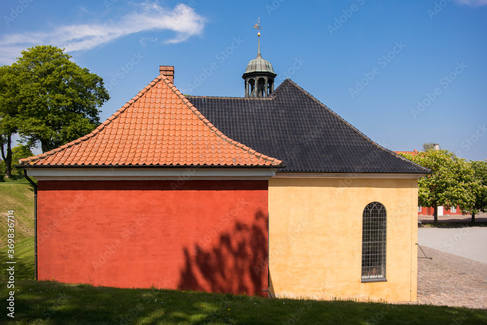 Red and yellow house in Kastellet, Copenhagen Red and yellow house in Kastellet, Copenhagen