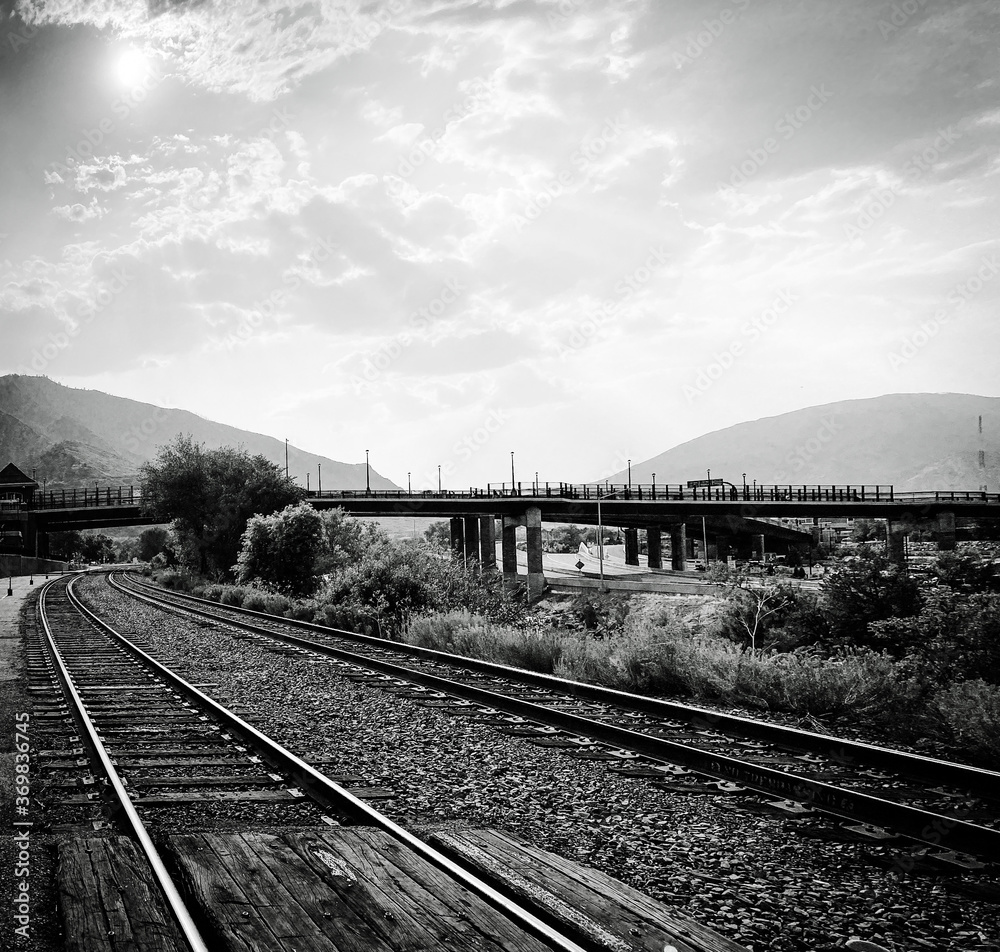 Train tracks running through Glenwood Springs, Colorado 