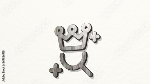 SEO SEARCH REWARD made by 3D illustration of a shiny metallic sculpture on a wall with light background. business and icon