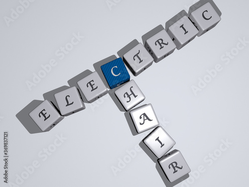 crosswords of ELECTRIC CHAIR arranged by cubic letters on a mirror floor, concept meaning and presentation. illustration and background