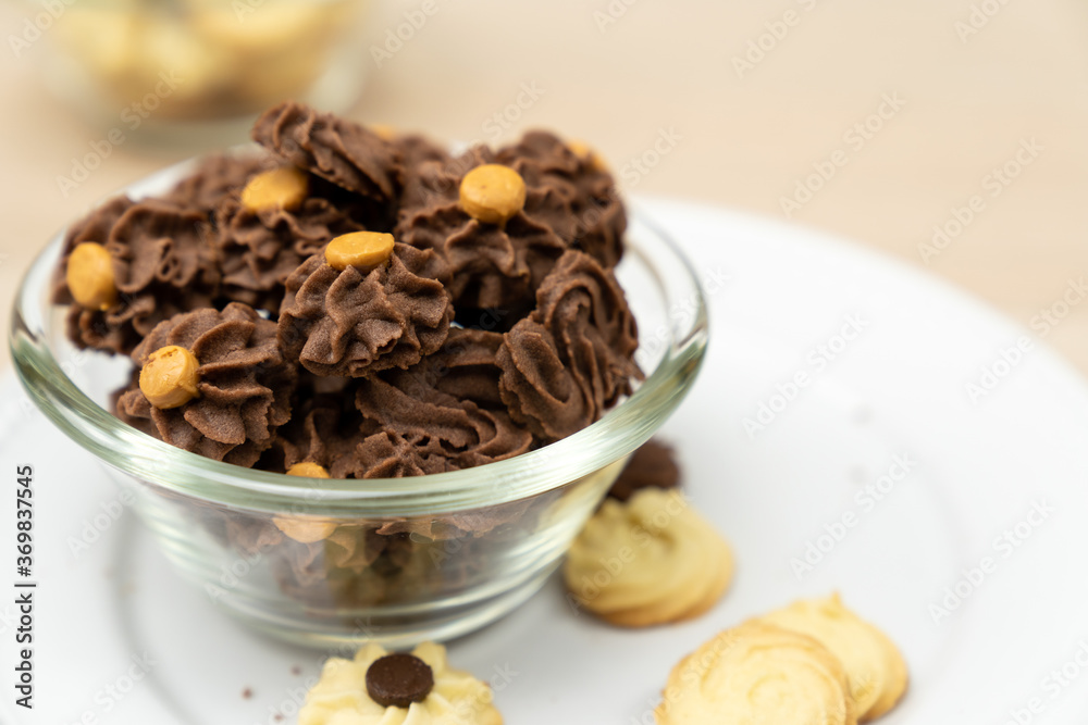 Homemade assorted chocolate bite size butter cookies