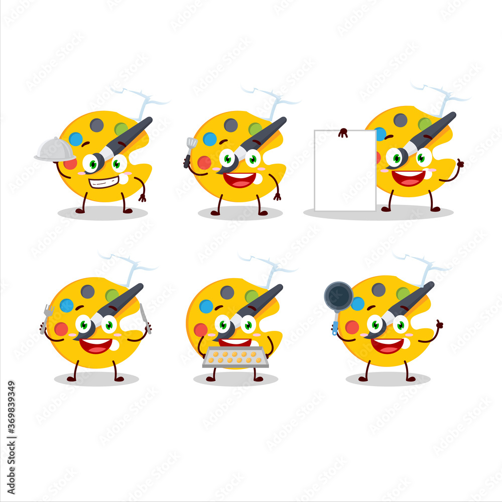 Cartoon character of color palette with various chef emoticons