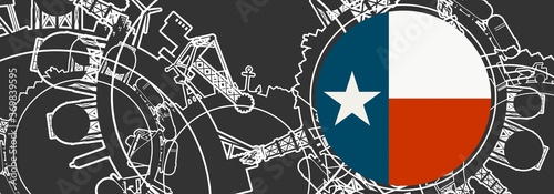 Concept of industrial design. Energy and power icons set. Energy generation, transportation and heavy industry. Brochure, report or cover design template. Thin lines style. Flag of Texas