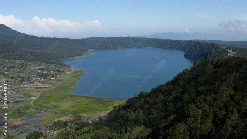 Aerial view over Lake Bratan and the surrounding areas of the Bedugul resort region of Bali Aerial view over Lake Bratan and the surrounding areas of the Bedugul resort region of Bali