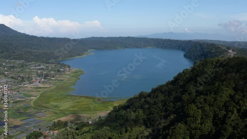 Aerial view over Lake Bratan and the surrounding areas of the Bedugul resort region of Bali photo