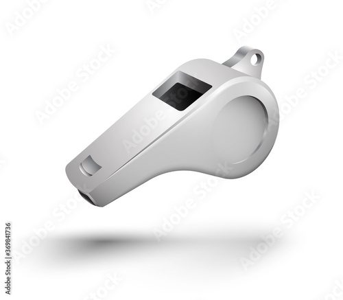 sports referee metal whistle. Conducting tournaments and competitions. Realistic vector. Web design element