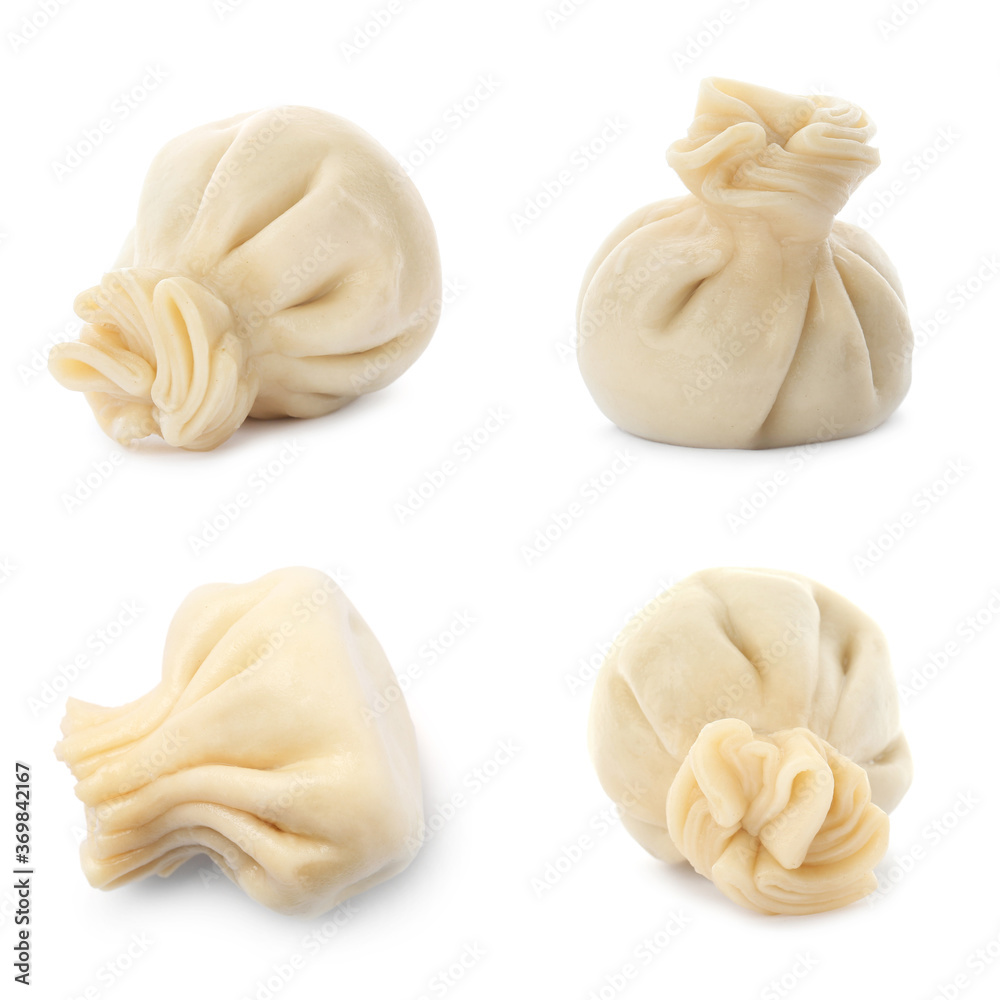 Set of tasty dumplings isolated on white