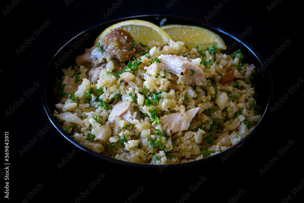 Greek Style Chicken with Cauliflower Rice, lemon and Parsely Greek Style Chicken with Cauliflower Rice, lemon and Parsely