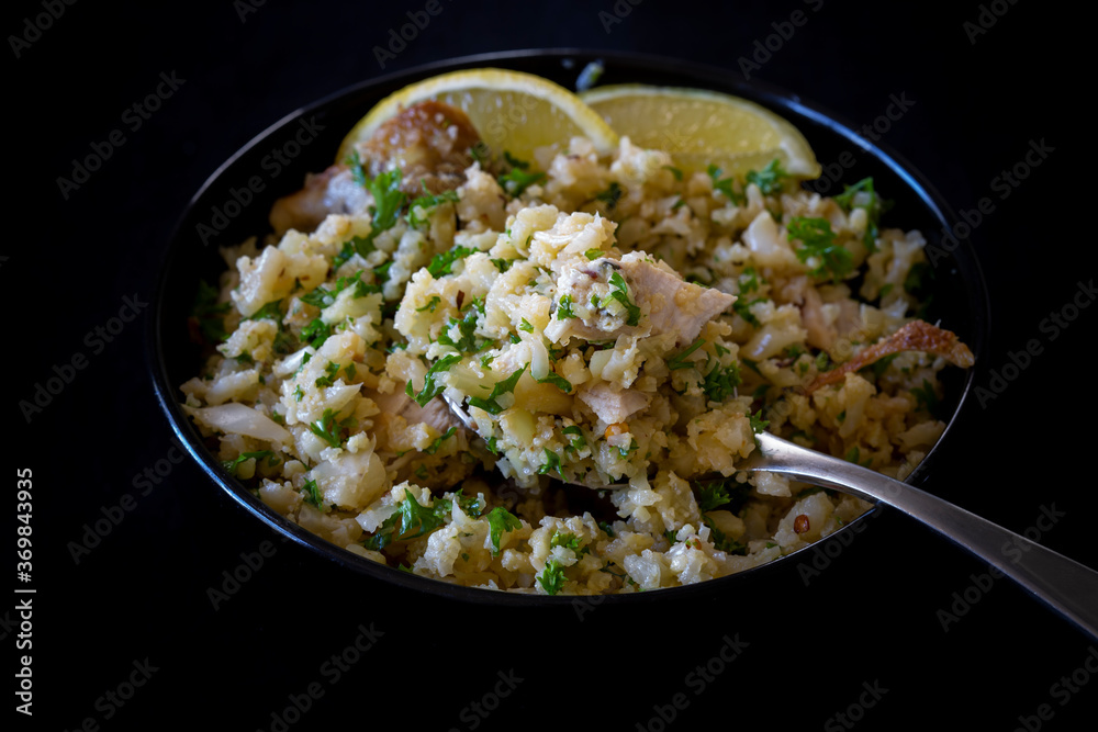 Greek Style Chicken with Cauliflower Rice, lemon and Parsely Greek Style Chicken with Cauliflower Rice, lemon and Parsely