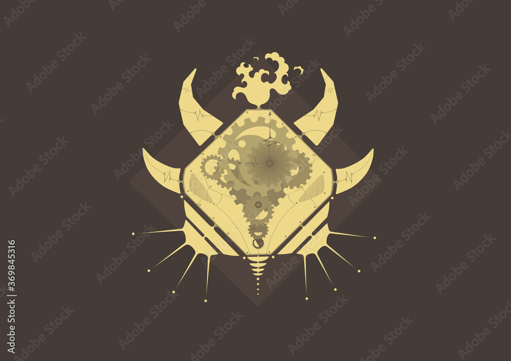 Naklejka premium Illustration of octagon bison face in geometric steampunk style. (Yellow & Brown)