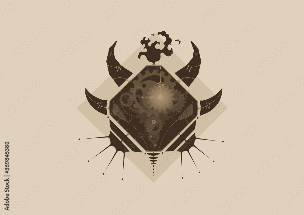 Fototapeta premium Illustration of octagon bison face in geometric steampunk style. ( Monochrome : Brown)