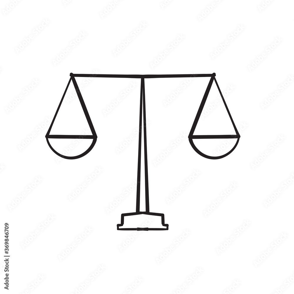 hand drawn Justice scales line icon. Judgement scale sign. Legal law symbol. doodle hand drawn Justice scales line icon. Judgement scale sign. Legal law symbol. doodle
