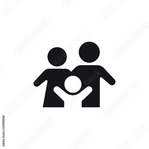 Parents and child silhouette for family icon solid in trendy style. Happy little family for insurance symbol with mother, father, and son sign. Vector illustration. Design on white background. EPS 10