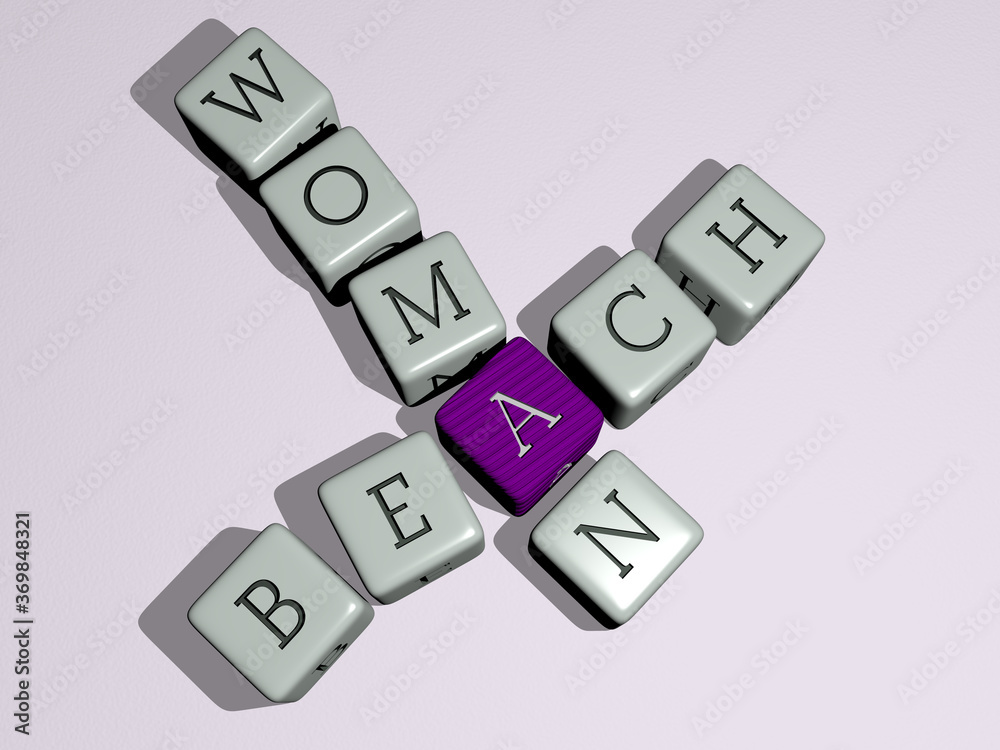crosswords of BEACH WOMAN arranged by cubic letters on a mirror floor, concept meaning and presentation. blue and beautiful crosswords of BEACH WOMAN arranged by cubic letters on a mirror floor, concept meaning and presentation. blue and beautiful