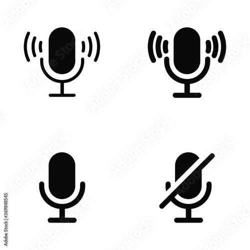 Vintage Microphone in trendy style for podcast, record, broadcasting instrument. recording audio technology for music studio in mute and unmute. Vector illustration. Design on white background. EPS 10
