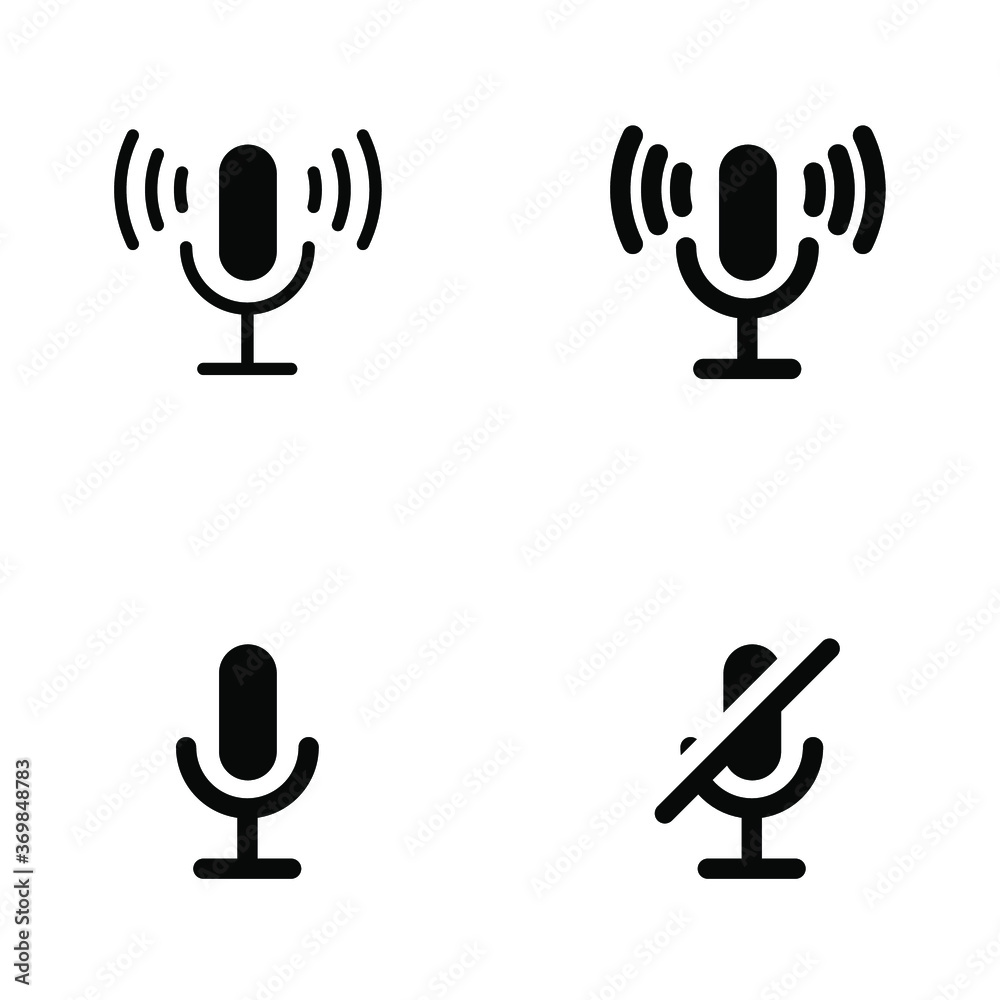 Microphone muted and unmuted, Classic mic shape, speaker on and off. Symbol for communication mobile apps and web design button. Record audio. Vector illustration. Design on white background. EPS 10