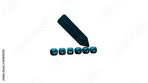 3D illustration of pencil graphics and text made by metallic dice letters for the related meanings of the concept and presentations. background and drawing