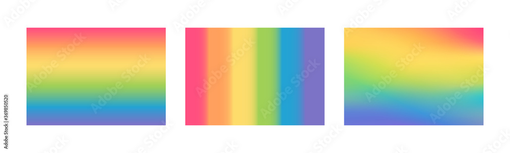 Lgbtq pride month flag concept. Vector flat illustration set. Lgbt rainbow waving flag symbol. Gradient mesh rainbow background collection. Design element for freedom and diversity banner, poster.